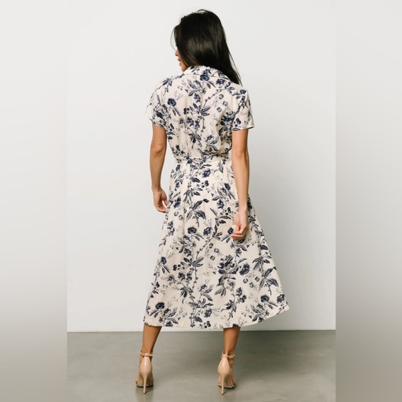 NWT Baltic Born Lorna Midi Dress | Beige + Navy Print - Picture 6 of 8